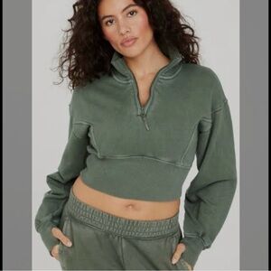 OFFLINE By Aerie Throw Back Corset Cropped Quarter Zip Sweatshirt With Mock Neck